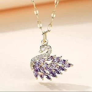 Amethyst crystal swan gold necklace swavorski